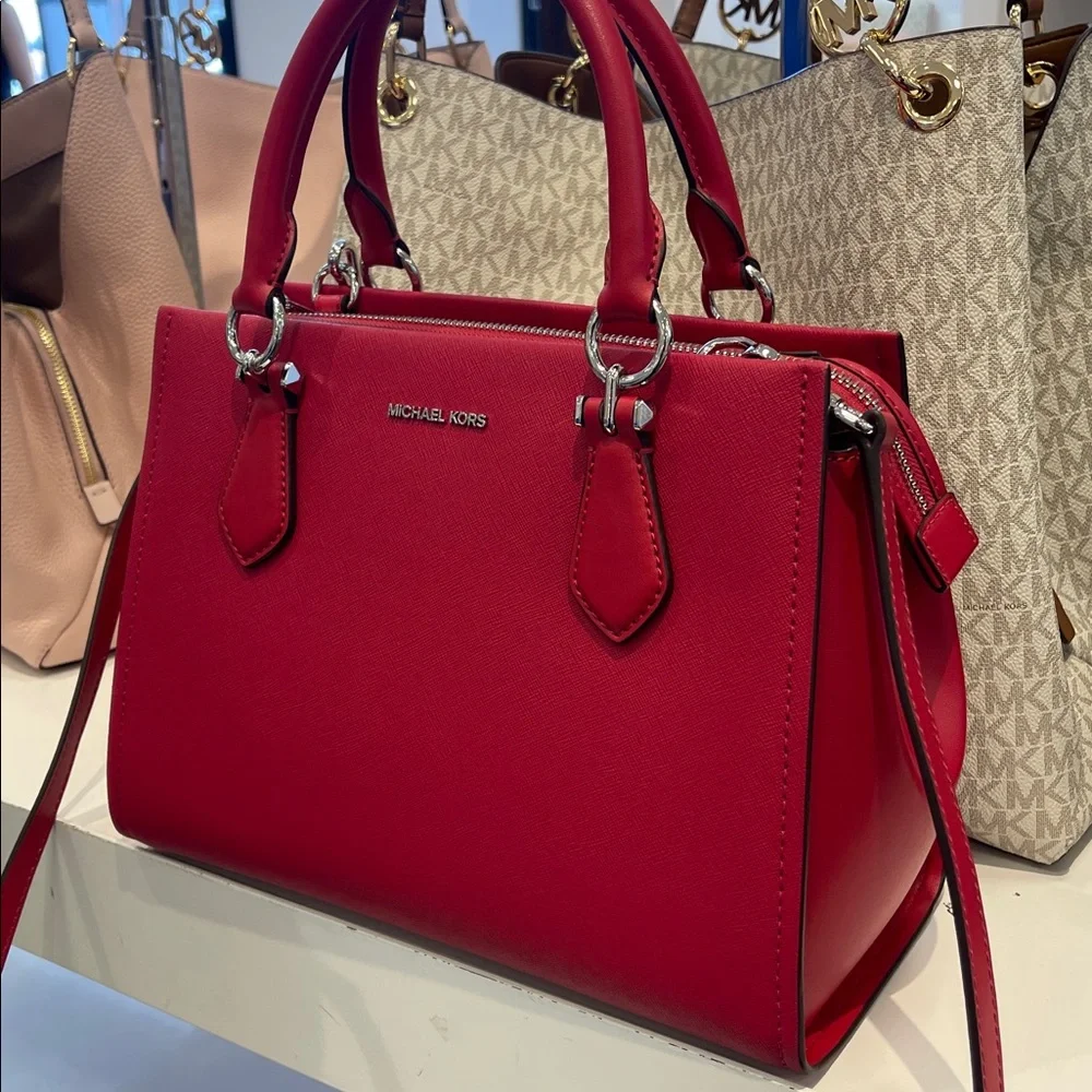 MICHAEL KORS Marilyn Medium Saffiano Leather Satchel Dark Raspberry NWT